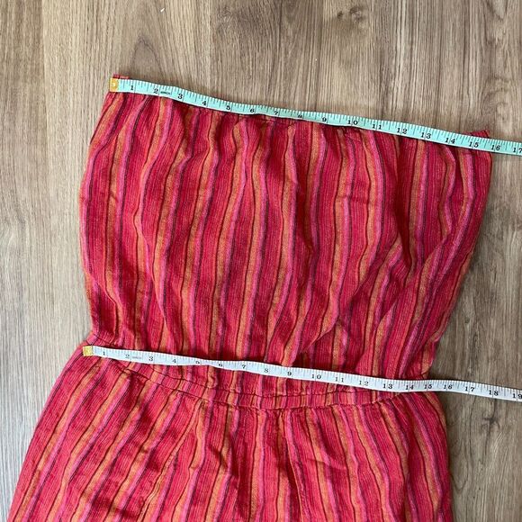 Anthropologie Drew Emerson Strapless Jumpsuit Striped Side Slits Linen Red Sz L - Picture 9 of 11